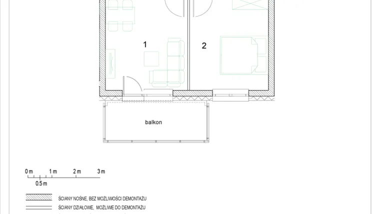 Rzut - Mieszkanie na sprzedaż 2 pokoje o powierzchni 38,72 m² - numer E1/P2/5 w Osiedle Jodłowa bud. E