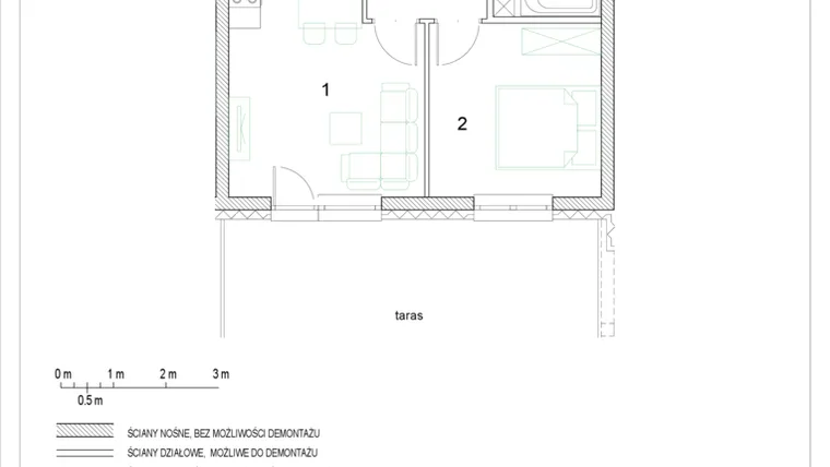 Rzut - Mieszkanie na sprzedaż 2 pokoje o powierzchni 37,73 m² - numer E2/P1/6 w Osiedle Jodłowa bud. E