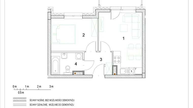 Rzut - Mieszkanie na sprzedaż 2 pokoje o powierzchni 34,13 m² - numer E2/P2/1 w Osiedle Jodłowa bud. E