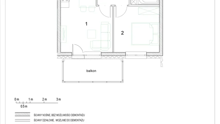 Rzut - Mieszkanie na sprzedaż 2 pokoje o powierzchni 37,73 m² - numer E2/P2/6 w Osiedle Jodłowa bud. E