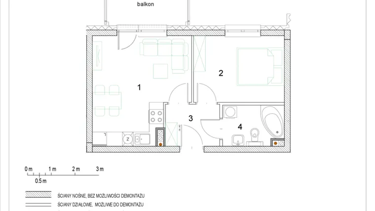 Rzut - Mieszkanie na sprzedaż 2 pokoje o powierzchni 35,33 m² - numer E2/P2/9 w Osiedle Jodłowa bud. E