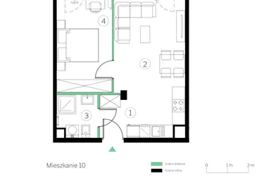 Rzut - Mieszkanie na sprzedaż 2 pokoje o powierzchni 39,63 m² - numer D.10 w Judyma Park