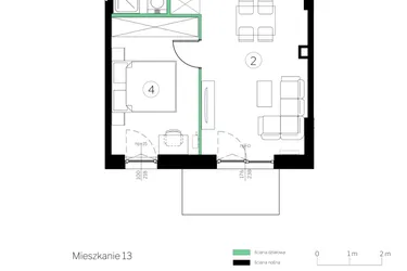Rzut - Mieszkanie na sprzedaż 2 pokoje o powierzchni 39,17 m² - numer D.13 w Judyma Park