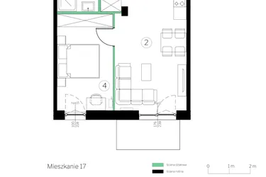 Rzut - Mieszkanie na sprzedaż 2 pokoje o powierzchni 39,63 m² - numer C.17 w Judyma Park