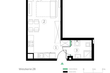 Rzut - Mieszkanie na sprzedaż 1 pokój o powierzchni 28,57 m² - numer C.28 w Judyma Park