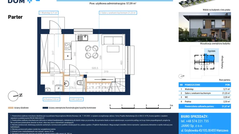 Rzut - Mieszkanie na sprzedaż 3 pokoje o powierzchni 62,85 m² - numer 9A w Nove Janki