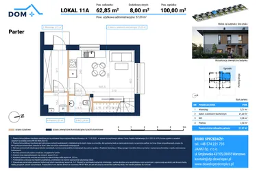 Rzut - Mieszkanie na sprzedaż 3 pokoje o powierzchni 62,85 m² - numer 11A w Nove Janki