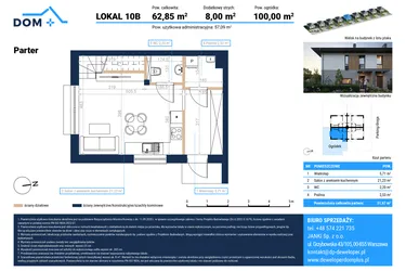 Rzut - Mieszkanie na sprzedaż 3 pokoje o powierzchni 62,85 m² - numer 10B w Nove Janki