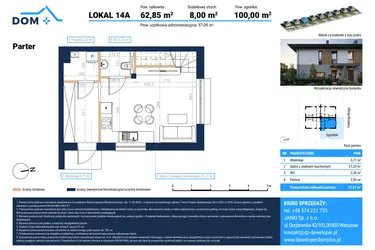 Rzut - Mieszkanie na sprzedaż 3 pokoje o powierzchni 62,85 m² - numer 14A w Nove Janki