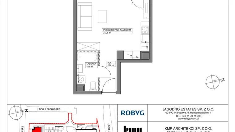 Rzut - Mieszkanie na sprzedaż 1 pokój o powierzchni 28,1 m² - numer TR/C/0/1 w Trzemeska Prime Residence