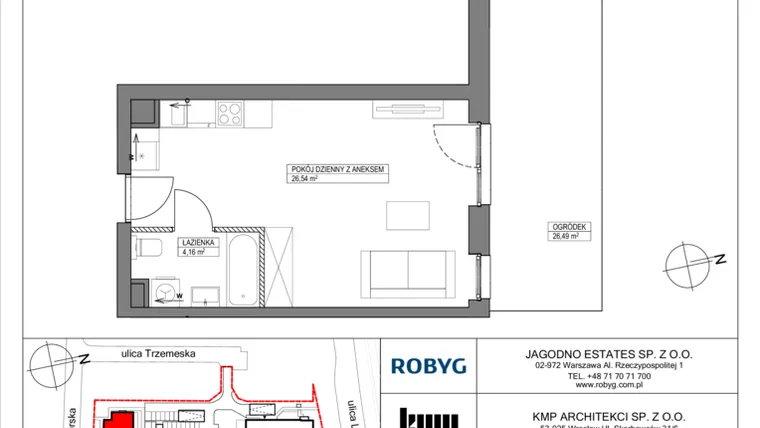 Rzut - Mieszkanie na sprzedaż 1 pokój o powierzchni 30,7 m² - numer TR/C/0/6 w Trzemeska Prime Residence