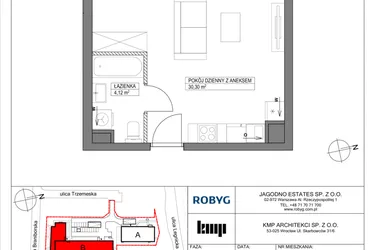 Rzut - Mieszkanie na sprzedaż 1 pokój o powierzchni 34,42 m² - numer TR/C/1/1 w Trzemeska Prime Residence