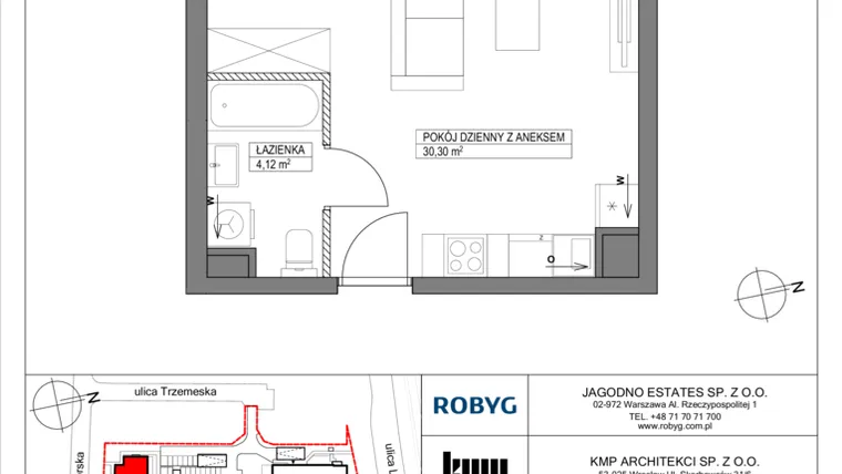 Rzut - Mieszkanie na sprzedaż 1 pokój o powierzchni 34,42 m² - numer TR/C/1/1 w Trzemeska Prime Residence