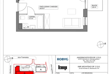 Rzut - Mieszkanie na sprzedaż 1 pokój o powierzchni 30,69 m² - numer TR/C/1/15 w Trzemeska Prime Residence