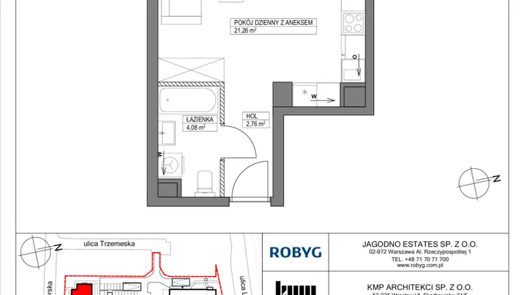 Rzut - Mieszkanie na sprzedaż 1 pokój o powierzchni 28,1 m² - numer TR/C/2/2 w Trzemeska Prime Residence