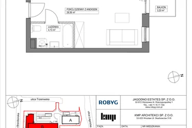 Rzut - Mieszkanie na sprzedaż 1 pokój o powierzchni 30,69 m² - numer TR/C/2/15 w Trzemeska Prime Residence
