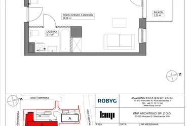 Rzut - Mieszkanie na sprzedaż 1 pokój o powierzchni 30,25 m² - numer TR/C/2/14 w Trzemeska Prime Residence
