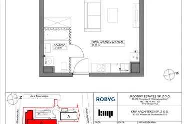 Rzut - Mieszkanie na sprzedaż 1 pokój o powierzchni 34,42 m² - numer TR/C/3/1 w Trzemeska Prime Residence