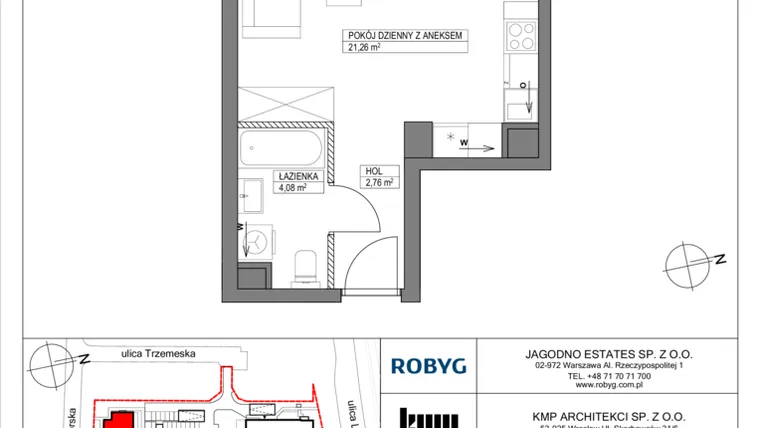 Rzut - Mieszkanie na sprzedaż 1 pokój o powierzchni 28,1 m² - numer TR/C/3/2 w Trzemeska Prime Residence