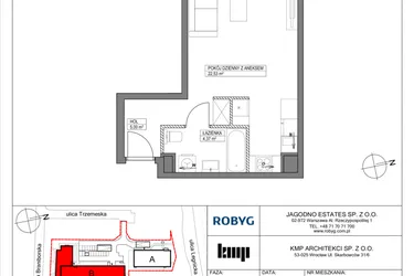 Rzut - Mieszkanie na sprzedaż 1 pokój o powierzchni 31,9 m² - numer TR/C/3/3 w Trzemeska Prime Residence