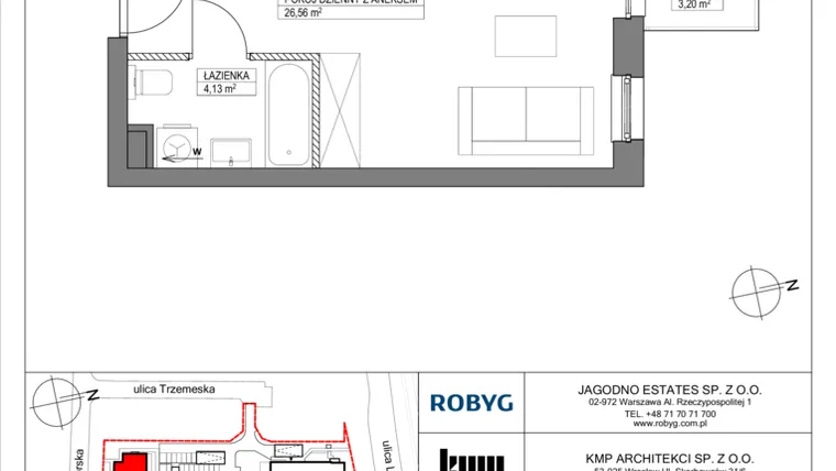 Rzut - Mieszkanie na sprzedaż 1 pokój o powierzchni 30,69 m² - numer TR/C/3/15 w Trzemeska Prime Residence