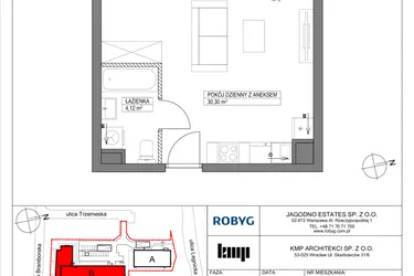 Rzut - Mieszkanie na sprzedaż 1 pokój o powierzchni 34,42 m² - numer TR/C/4/1 w Trzemeska Prime Residence