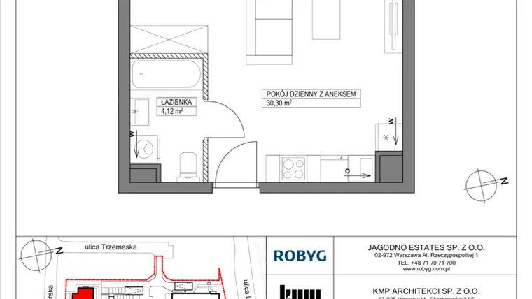 Rzut - Mieszkanie na sprzedaż 1 pokój o powierzchni 34,42 m² - numer TR/C/4/1 w Trzemeska Prime Residence