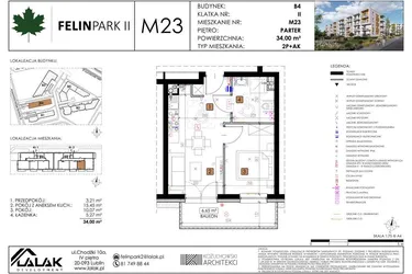 Rzut - Mieszkanie na sprzedaż 2 pokoje o powierzchni 34 m² - numer B4_M23/P w Felin Park budynek B4