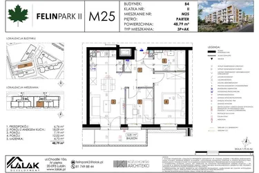 Rzut - Mieszkanie na sprzedaż 3 pokoje o powierzchni 48,73 m² - numer B4_M25/P w Felin Park budynek B4