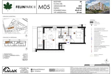 Rzut - Mieszkanie na sprzedaż 2 pokoje o powierzchni 45,83 m² - numer B4_M05/P w Felin Park budynek B4