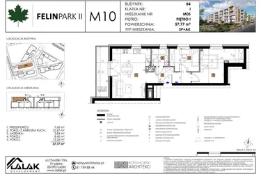 Rzut - Mieszkanie na sprzedaż 3 pokoje o powierzchni 57,72 m² - numer B4_M10/I w Felin Park budynek B4