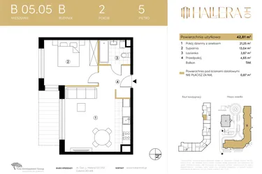 Rzut - Mieszkanie na sprzedaż 2 pokoje o powierzchni 42,8 m² - numer B.05.05 w Hallera 140