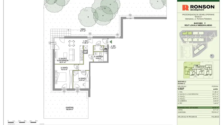 Rzut - Mieszkanie na sprzedaż 3 pokoje o powierzchni 64,92 m² - numer C027 w Bosco