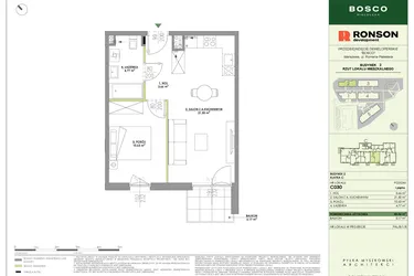 Rzut - Mieszkanie na sprzedaż 2 pokoje o powierzchni 40,56 m² - numer C030 w Bosco