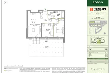 Rzut - Mieszkanie na sprzedaż 3 pokoje o powierzchni 64,16 m² - numer C025 w Bosco