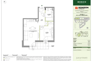 Rzut - Mieszkanie na sprzedaż 2 pokoje o powierzchni 38,35 m² - numer C032 w Bosco