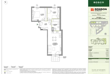 Rzut - Mieszkanie na sprzedaż 3 pokoje o powierzchni 59,45 m² - numer C028 w Bosco