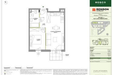 Rzut - Mieszkanie na sprzedaż 2 pokoje o powierzchni 39,49 m² - numer C037 w Bosco