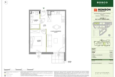 Rzut - Mieszkanie na sprzedaż 2 pokoje o powierzchni 40,56 m² - numer C036 w Bosco