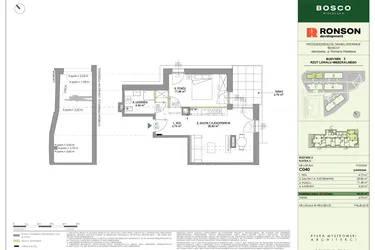 Rzut - Mieszkanie na sprzedaż 2 pokoje o powierzchni 43,36 m² - numer C040 w Bosco