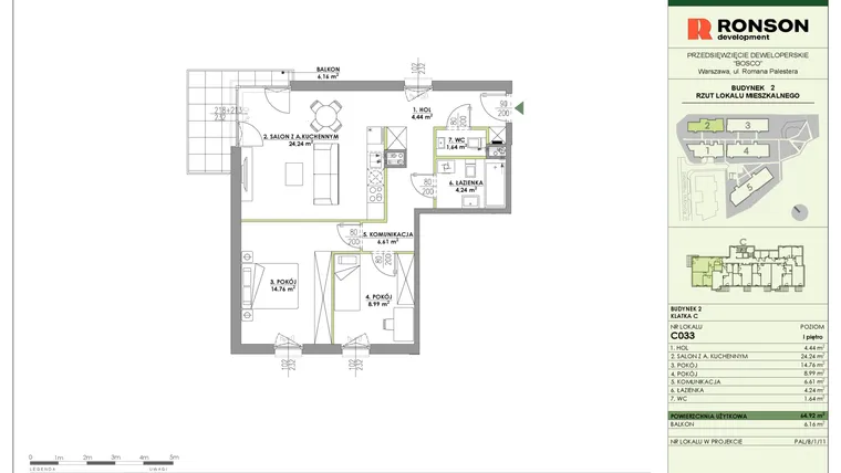 Rzut - Mieszkanie na sprzedaż 3 pokoje o powierzchni 64,92 m² - numer C033 w Bosco