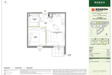 Rzut - Mieszkanie na sprzedaż 2 pokoje o powierzchni 35,36 m² - numer E064 w Bosco