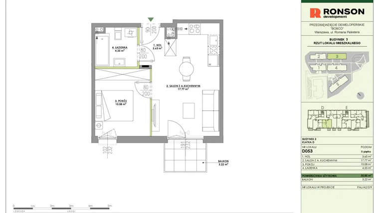 Rzut - Mieszkanie na sprzedaż 2 pokoje o powierzchni 35,85 m² - numer D053 w Bosco