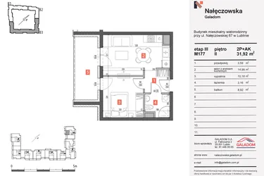 Rzut - Mieszkanie na sprzedaż 2 pokoje o powierzchni 31,92 m² - numer 177 w Nałęczowska etap III