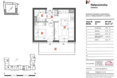 Rzut - Mieszkanie na sprzedaż 2 pokoje o powierzchni 30,61 m² - numer 255 w Nałęczowska etap III
