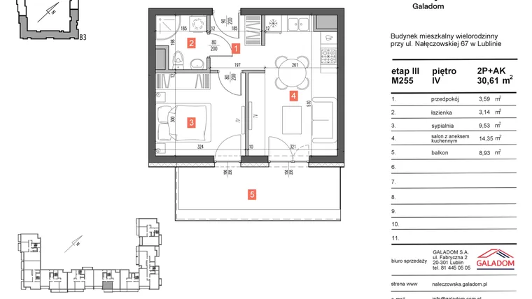 Rzut - Mieszkanie na sprzedaż 2 pokoje o powierzchni 30,61 m² - numer 255 w Nałęczowska etap III