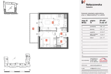 Rzut - Mieszkanie na sprzedaż 2 pokoje o powierzchni 31,92 m² - numer 183 w Nałęczowska etap III