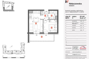 Rzut - Mieszkanie na sprzedaż 2 pokoje o powierzchni 30,63 m² - numer 272 w Nałęczowska etap III