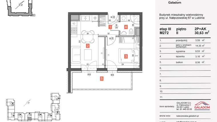Rzut - Mieszkanie na sprzedaż 2 pokoje o powierzchni 30,63 m² - numer 272 w Nałęczowska etap III