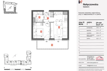 Rzut - Mieszkanie na sprzedaż 2 pokoje o powierzchni 30,61 m² - numer 246 w Nałęczowska etap III